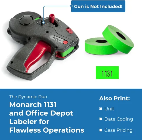 Vista 6 de Etiquetas verdes para pistola de precio Monarch 1131, 1 manga, 8 rollos, 20,000 etiquetas
