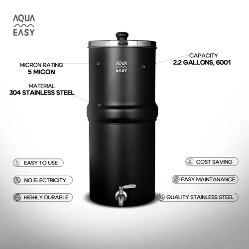 Vista 5 de AquaEasy Sistema de Filtro de Agua por Gravedad de Acero Inoxidable con Certificación NSF/ANSI 372 (2.25 Galones) 2X Filtro de Carbón Activado