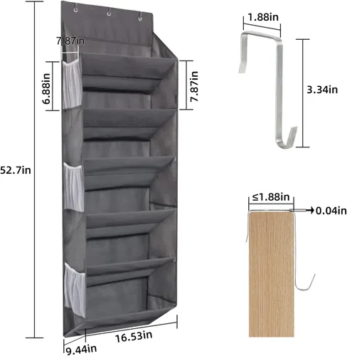 Vista 6 de Organizador de zapatos sobre la puerta – Almacenamiento colgante para 12 pares de zapatos, 6 bolsillos de malla + 6 bolsillos grandes profundos