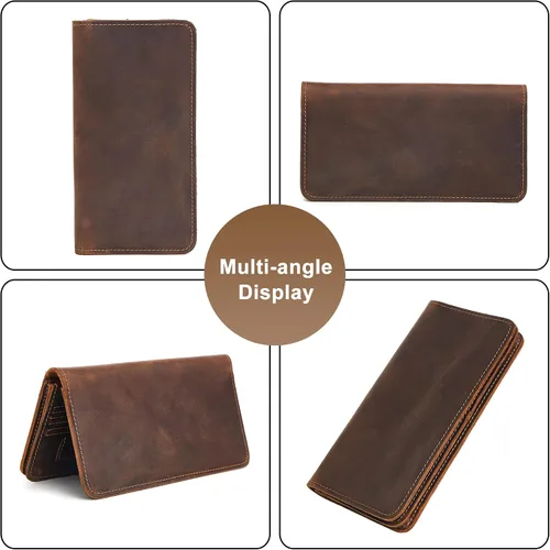 Vista 2 de Carteras plegables de cuero genuino con bloqueo RFID para hombre, con 1 tarjetero para ventana de identificación
