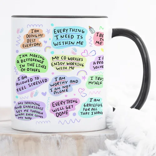 Vista 4 de YouNique Designs NICU - Taza de café portátil de 11 onzas, afirmaciones diarias, regalos de enfermera de la UCIN, taza de enfermera de cuidados