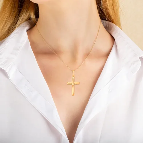 Vista 8 de MAZZERI Colgante de cruz de oro de 14 quilates, dijes religiosos de oro hipoalergénico para hombres y mujeres, hecho a mano en los Estados Unidos