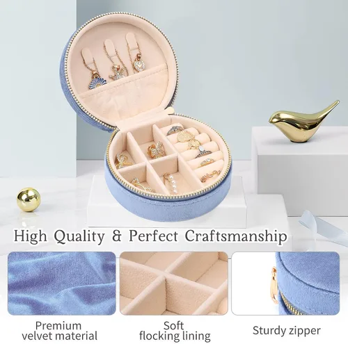 Vista 5 de Estuche de viaje de terciopelo para joyería, caja de joyería de viaje pequeña, caja organizadora de joyas de viaje portátil para aretes, pulseras