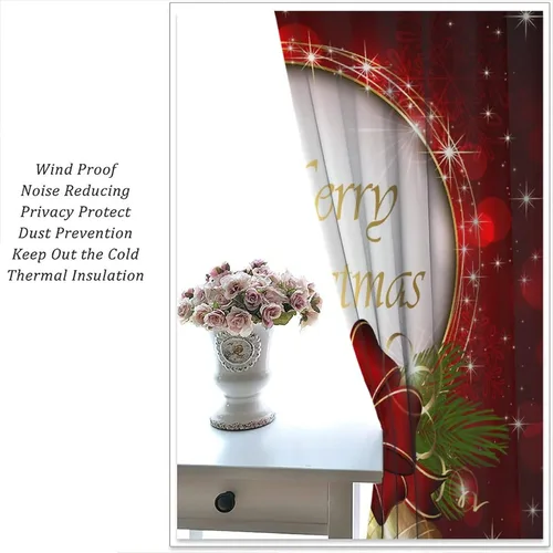 Vista 5 de Cortina opaca de Navidad para ventana, campanas de Navidad, festivales, decoración de atmósfera, cortina para sala de estar, habitación