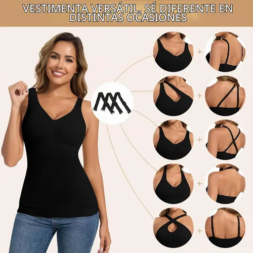 Vista 6 de JOYSHAPER Camisola moldeadora con brasier integrado de compresión halter para mujer, control de abdomen, brasier acolchado Halter Neck & V Neck #5