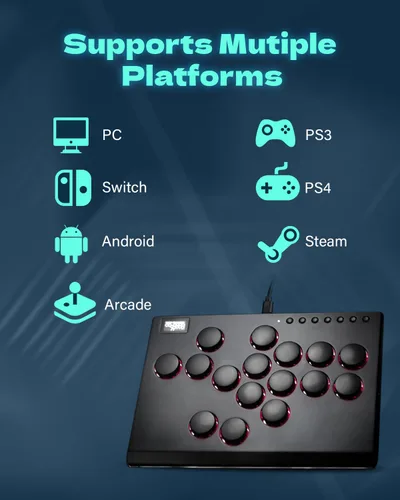 Vista 2 de Borcham All-Button Arcade Stick, Street Fighter Game Controler with DIY RGB & Turbo Functions, Compatible with PCPs3Ps4SwitchSteam Game, Supports