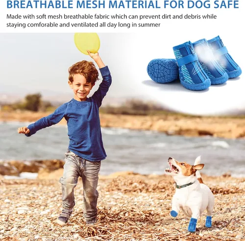 Vista 4 de Zapatos para perros pequeños y medianos, botas impermeables para cachorros con protectores reflectantes de seguridad para las patas de perro