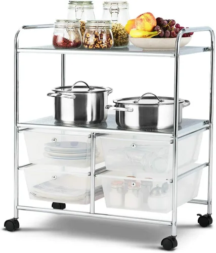 Vista 17 de Giantex Carrito de almacenamiento rodante con 10 cajones, carrito utilitario con tablero, organizador de cajones con ruedas para manualidades, arte