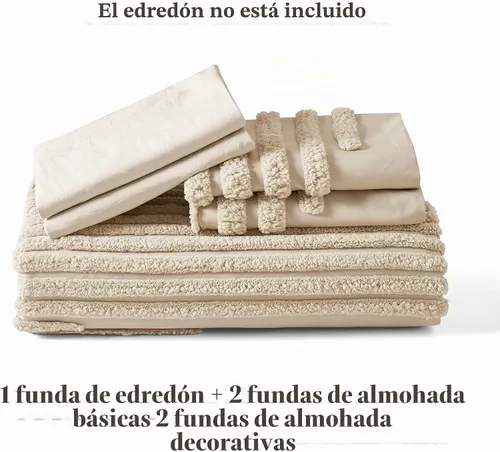 Vista 5 de BEDAZZLED - Funda de edredón tamaño Queen, color beige, 5 piezas, microfibra Textured Duvet Cover Sets, Soft and Breathable, Boho Tufted Bedding