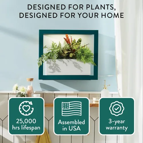 Vista 2 de Modern Sprout Smart Growframe - Soporte para plantas montado en la pared con luz LED de cultivo - Control inteligente por aplicación - Marco