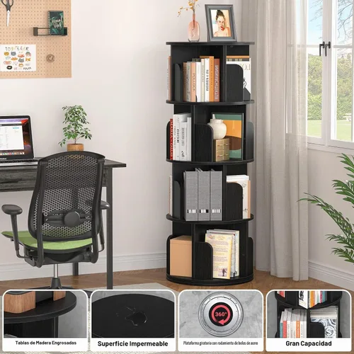 Vista 4 de Aheaplus - Estantería giratoria de madera de 4 niveles, color negro