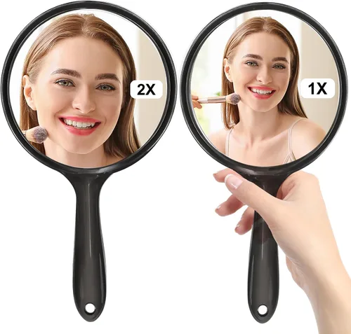 Vista 2 de D Espejo de mano con mango – 5.4 pulgadas de ancho x 10.4 pulgadas de largo, espejo de mano grande con doble cara, espejo de aumento 1X 2X