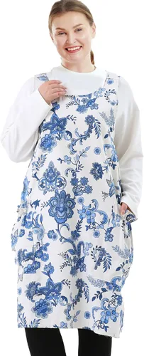 Vista 41 de Delantales grandes de talla grande para mujer con bolsillos de algodón y lino para hornear cocina