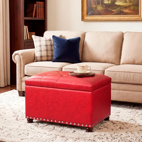 Vista 9 de Joveco Otomana rectangular de 24" con almacenamiento para sala de estar, banco tapizado con asiento y reposapiés con tapa abatible, reposapiés