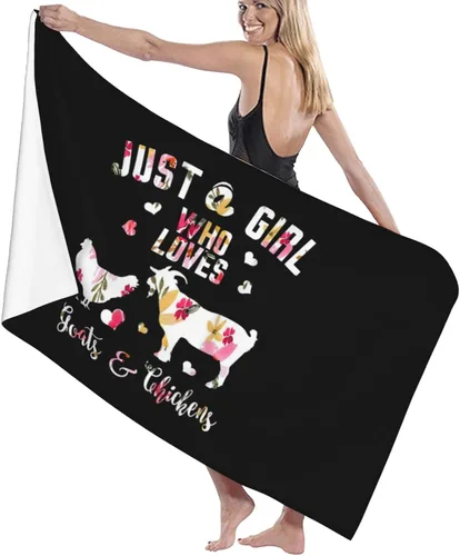 Vista 4 de Just A Girl Who Loves Goats Chickens - Toalla de playa absorbente para baño, toallas de playa de gran tamaño, súper 32 x 52 pulgadas