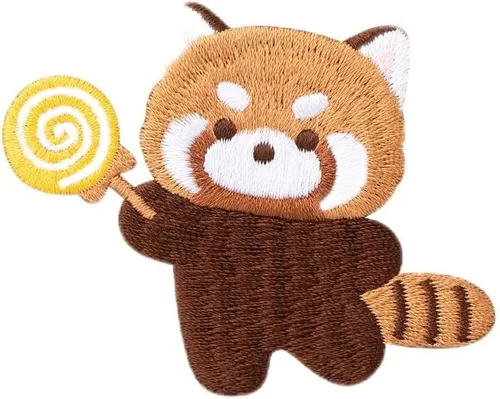 Vista 13 de Parche bordado de panda rojo de dibujos animados, autoadhesivas, parches de mapache pequeño, calcomanías de tela para coser sin costura para ropa