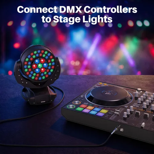 Vista 6 de Paquete de 2 cables de iluminación de escenario DMX de 4 pies, cable XLR macho a hembra de 3 pines, compatible con conexión de audio de micrófono