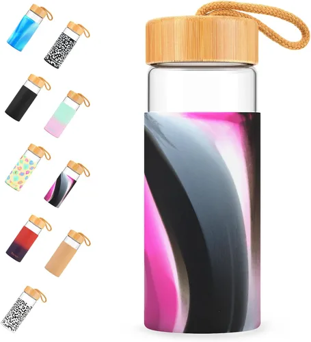 Vista 21 de Tronco Botellas de agua de vidrio de 20 onzas con tapas, botellas de vidrio de borosilicato reutilizables con tapa de bambú y funda de silicona