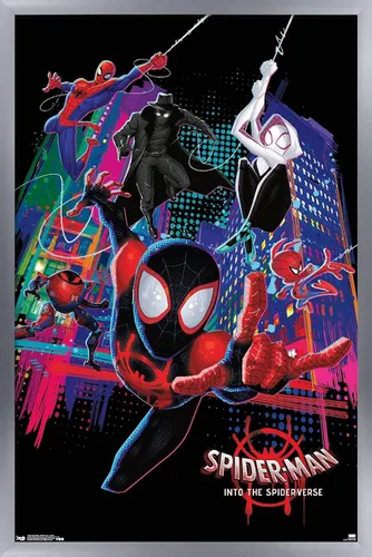 Vista 9 de Trends International Marvel Spider-Man - Póster de pared con texto en inglés "Into The Spider-Verse", 14.725 x 22.375 pulgadas, versión enmarcada