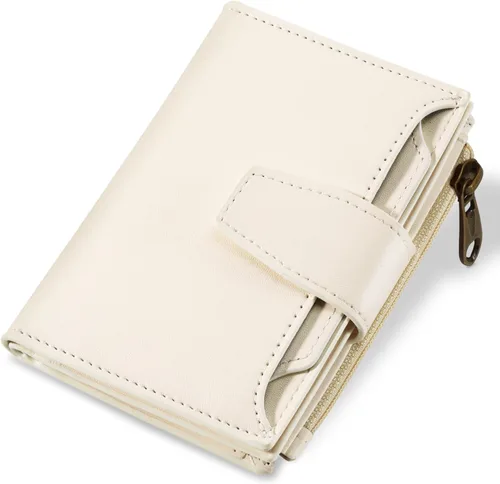 Vista 12 de Airkit Cartera para mujer, pequeña cartera de cuero para mujer, plegable, compacta, con bloqueo RFID, tarjetero de crédito, mini bolso de viaje