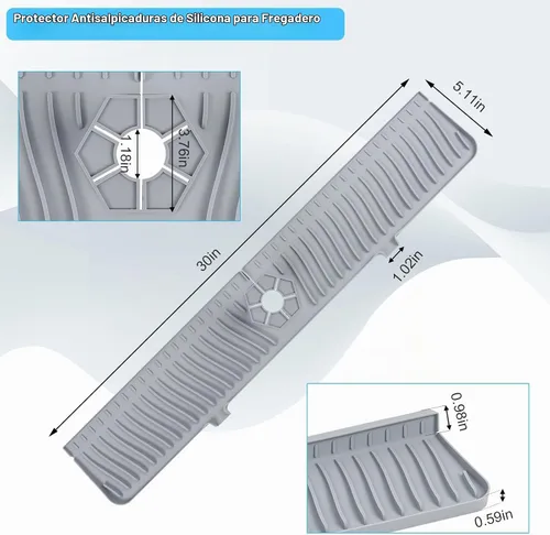 Vista 4 de Derlights Tapete protector contra salpicaduras para fregadero de 30 pulgadas, bandeja de silicona para atrapa goteo, alfombrilla de silicona más Gris