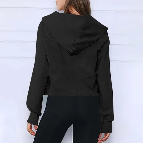 Vista 4 de Ceboyel Sudadera con cremallera de un cuarto para mujer, suéteres de forro polar de gran tamaño, sudaderas recortadas con capucha para otoño, ropa