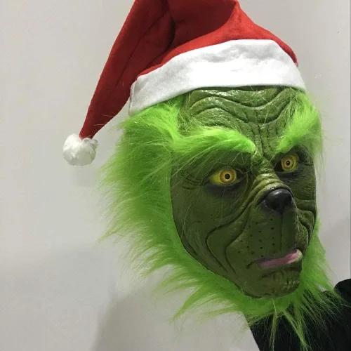Vista 3 de WPOZD Máscara de látex para cosplay de Navidad, máscara de disfraz verde para adultos