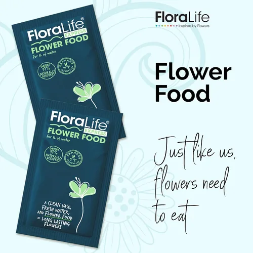 Vista 2 de FloraLife Comida para Flores Cortadas Frescas - Bolsita Multi-Nutriente y Solución de Hidratación - 25 Sobres