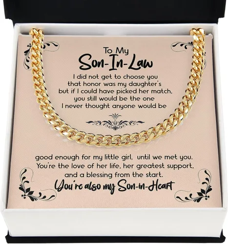 Vista 6 de Collar de cadena cubana para yerno, regalo para él, futuro hijo en la ley, regalo de cumpleaños en el día de la boda, regalo sentimental para hijo