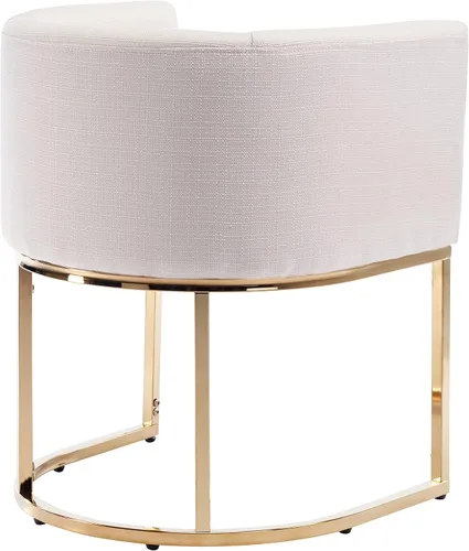 Vista 6 de RIVOVA - Silla de comedor color crema de mediados de siglo moderna con patas de metal dorado, silla de acento tapizada en lino para comedor, cocina