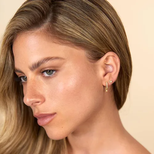 Vista 4 de PAVOI 14K Gold Plated Sterling Silver Posts Dainty Mini Multi-Shape Flat Back Stud Earring Pack for Women Helix Cartilage Piercing Jewelry