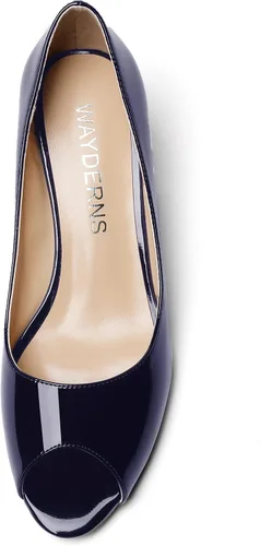 Vista 3 de WAYDERNS Zapatos de tacón bajo con cuña de charol y puntera abierta para mujer de 2 pulgadas