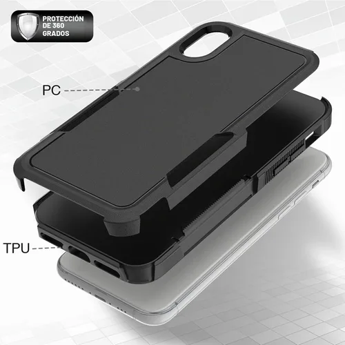 Vista 5 de Funda para iPhone X/iPhone Xs: funda protectora de doble capa resistente para teléfono celular, a prueba de golpes, resistente, con protector