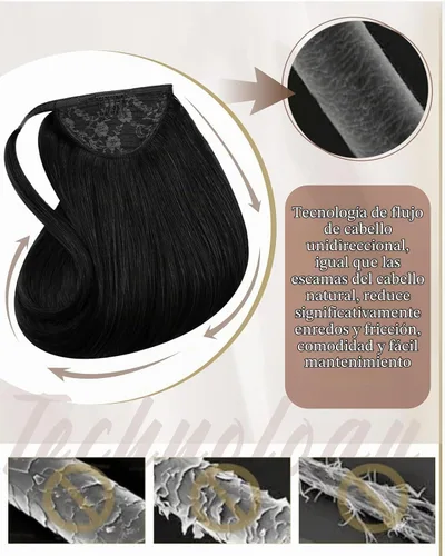 Vista 8 de Hetto Extensión de cola de caballo de cabello humano negro azabache Remy Clip envolvente seguro, mezcla invisible sin costuras, ligero, cómodo #1