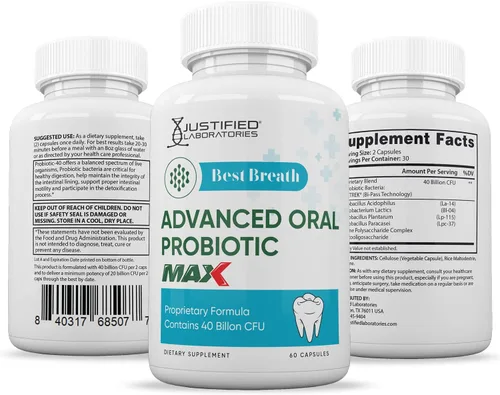 Vista 6 de Justified Laboratories Best Breath Max 40 mil millones de UFC Probiótico Apoyo Oral 60 Cápsulas