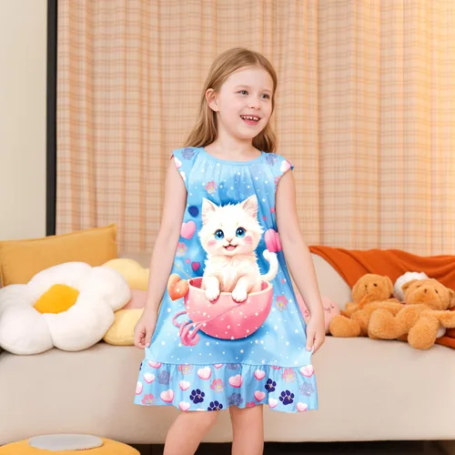 Vista 4 de LQSZ Camisón de noche para niñas, manga con vuelo, ropa de dormir de 3 a 10 años