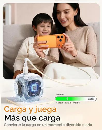 Vista 5 de Divoom Dipow - Nuevo bloque de cargador USB C de 35 W, cargador rápido GaN con pantalla de píxeles, bonito adaptador de corriente compacto plegable