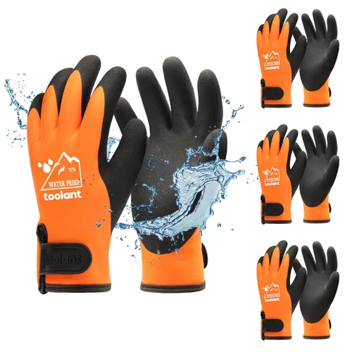Vista 44 de Guantes impermeables para hombres y mujeres, guantes para congelador con agarre, doble recubrimiento de nitrilo para repelente extremo al aceite