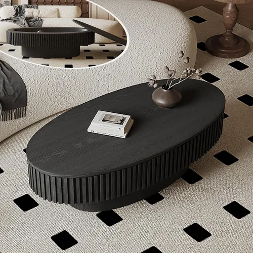 Vista 19 de Mesa de café cuadrada pequeña con almacenamiento, mesa de café moderna de madera con chapa de madera maciza, mesa central estriada