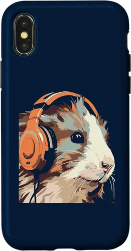 Vista 4 de iPhone 14 Funny Guinea Pig Gerbil & Headphones Case