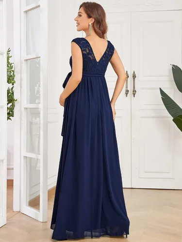 Vista 2 de Ever-Pretty Vestido largo de maternidad con cuello en V y manga casquillo para mujer 20884
