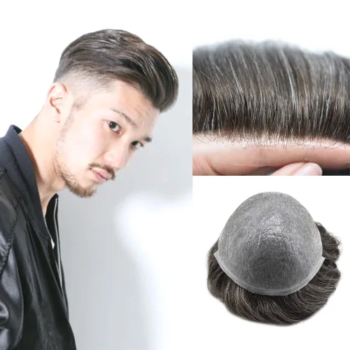 Vista 29 de Hombres Toupee Europea Real Cabello Humano Pieza Todo V-looped 0.002 in Piel Ultra Delgado Toupee para Hombres Sistema de Reemplazo de Cabello