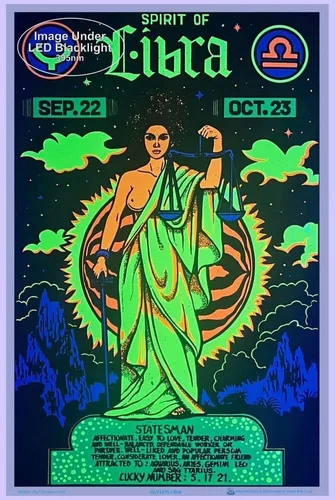 Vista 2 de Libra signo del zodiaco - Laminado - Póster de luz negra - 23.5 x 35.5 pulgadas
