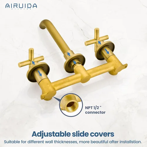 Vista 4 de Airuida Grifo de baño de latón macizo con boquilla giratoria 360, grifo mezclador de lavabo con válvula áspera y asas cruzadas dobles de latón Latón
