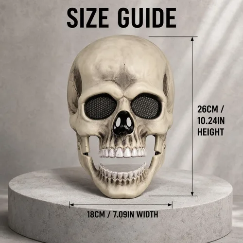 Vista 2 de Máscara de calavera aterradora con mandíbula móvil, máscara de esqueleto de Halloween para adultos