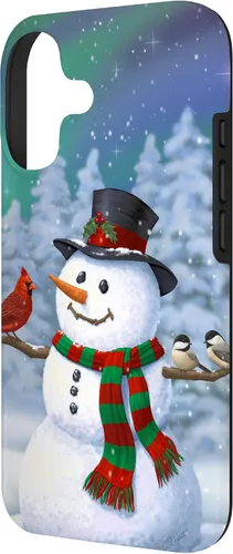 Vista 2 de Funda para iPhone 17 con diseño de muñeco de nieve y pájaros en invierno