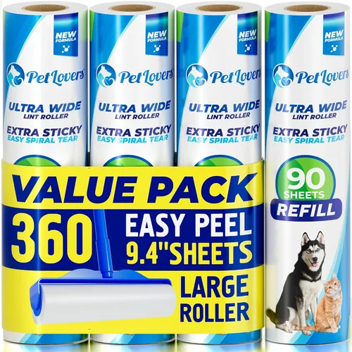 Vista 9 de PetLovers Rodillo de pelusa extra pegajoso, unidad individual, 90 hojas para eliminación de pelo de mascotas, removedor de pelusa de perros y gatos
