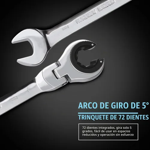 Vista 4 de LOSCHEN 1 pieza de 8 mm de llave de trinquete de cabeza flexible abierta, llave combinada métrica con 84 dientes, llave de trinquete de tubo