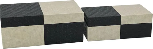 Vista 3 de Galt International Cajas de almacenamiento decorativas de cuero vegano, caja grande y pequeña con tapa con bisagras, diseño de cuero a cuadros negro