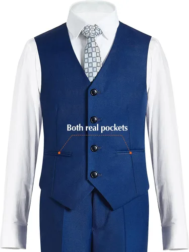 Vista 4 de Traje de chaleco para niño de 4 piezas, ajustado, chaleco y pantalones, conjunto de ropa de vestir con anillo